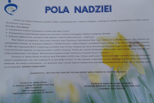 Plakat dotyczący akcji POLA NADZIEI.